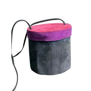 Vintage Bally Bag Circle Cylinder Bucket Purse Suede Leather Shoulder RARE